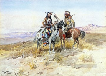 Sobre los indios al acecho, el estadounidense occidental Charles Marion Russell Pinturas al óleo